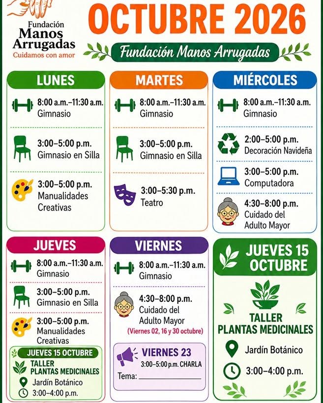 Calendario de actividades de Fundación Manos Arrugadas - Octubre 2026